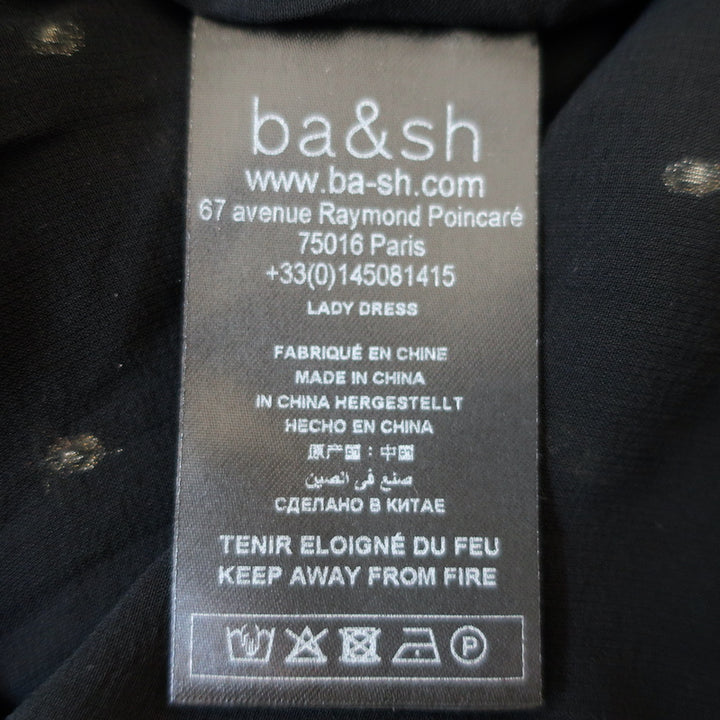 Ba&amp;sh Midi Dress Romeo Black/Gold Metallic Fil Coupe Size 0 Short Sleeve NEW