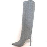 Jimmy Choo Mavis 100 Glitter High Boots Silver Prince Of Wales Check Size 38.5