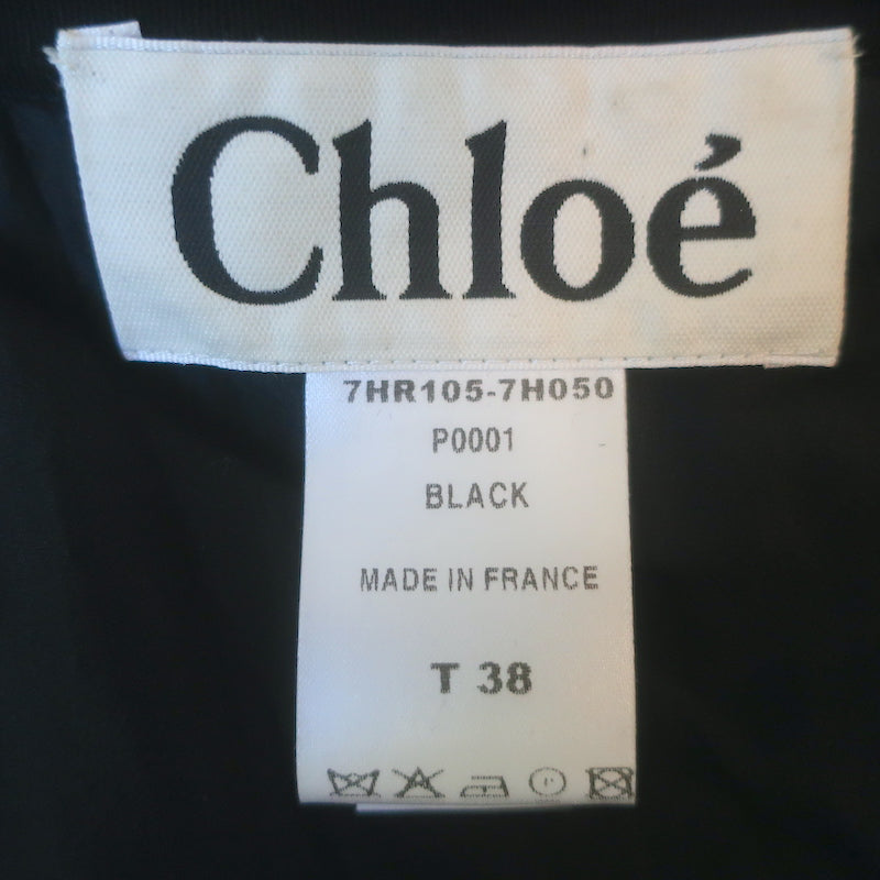 Chloe Pleated-Back Long Sleeve Draped Dress Black Silk-Blend Size 38