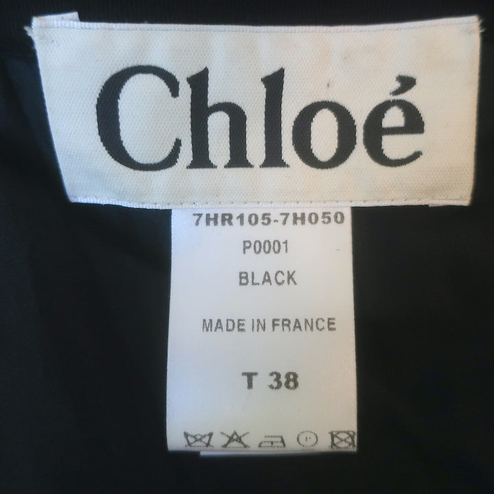 Chloe Pleated-Back Long Sleeve Draped Dress Black Silk-Blend Size 38