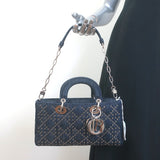 Christian Dior Lady D-Joy Eyelet-Embellished Dark Denim Small Crossbody Bag NEW