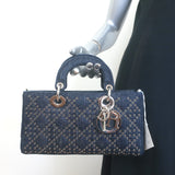 Christian Dior Lady D-Joy Eyelet-Embellished Dark Denim Small Crossbody Bag NEW