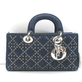 Christian Dior Lady D-Joy Eyelet-Embellished Dark Denim Small Crossbody Bag NEW
