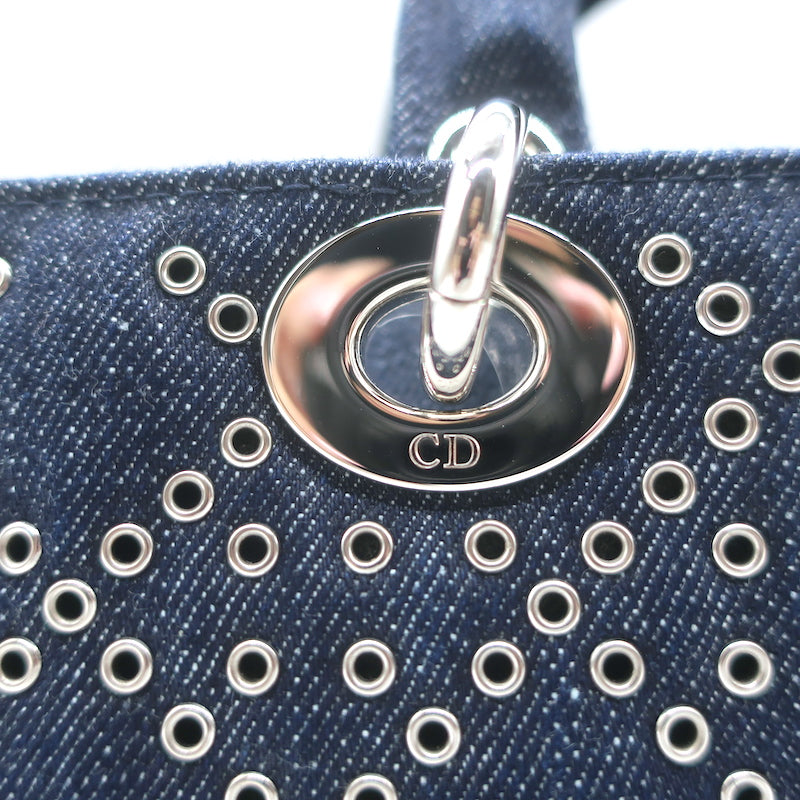 Christian Dior Lady D-Joy Eyelet-Embellished Dark Denim Small Crossbody Bag NEW
