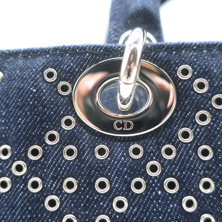 Christian Dior Lady D-Joy Eyelet-Embellished Dark Denim Small Crossbody Bag NEW