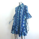 La DoubleJ Choux Ruffled Mini Dress Blue Costiera Print Cotton Size Small