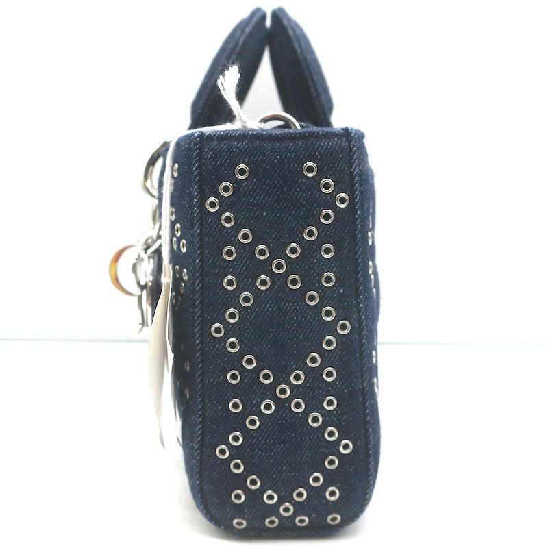 Christian Dior Lady D-Joy Eyelet-Embellished Dark Denim Small Crossbody Bag NEW
