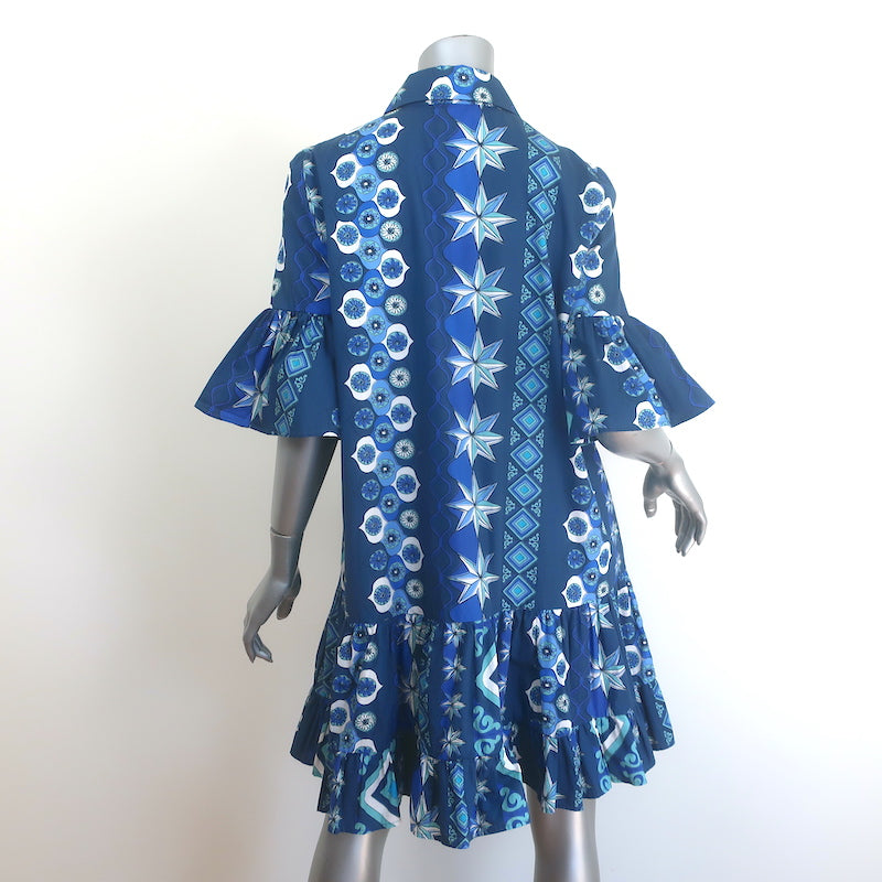 La DoubleJ Choux Ruffled Mini Dress Blue Costiera Print Cotton Size Small