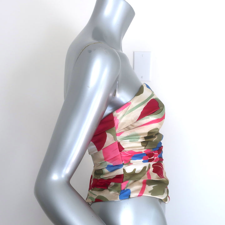 Cult Gaia Krisha Strapless Draped Top Floral Print Silk Size Extra Small NEW