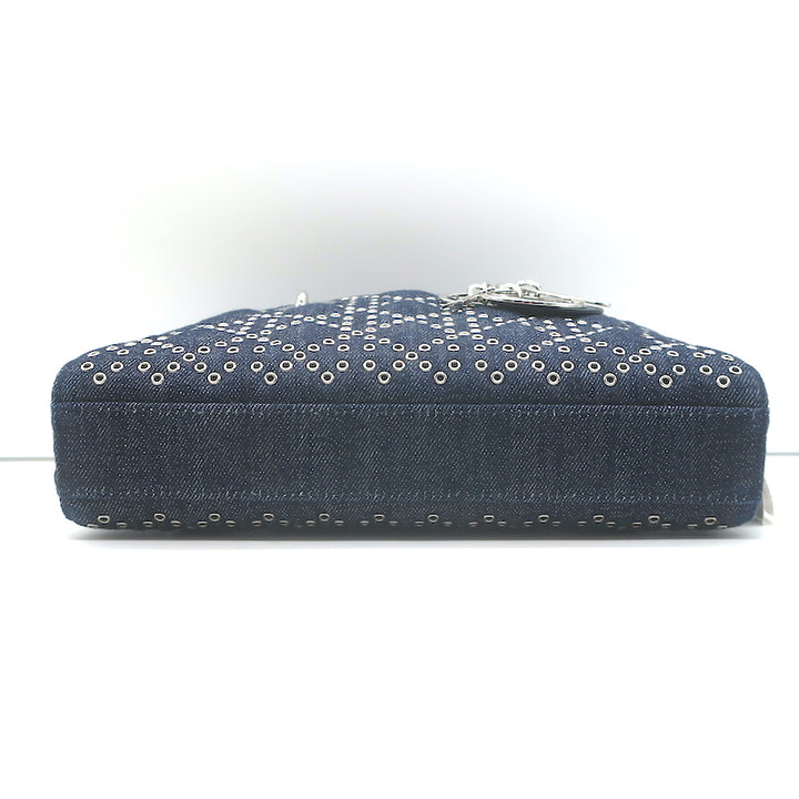 Christian Dior Lady D-Joy Eyelet-Embellished Dark Denim Small Crossbody Bag NEW