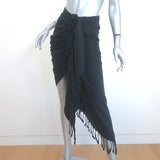 Just Bee Queen Tulum Asymmetrical Fringed Skirt Black Linen-Cotton Size Small
