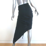 Just Bee Queen Tulum Asymmetrical Fringed Skirt Black Linen-Cotton Size Small