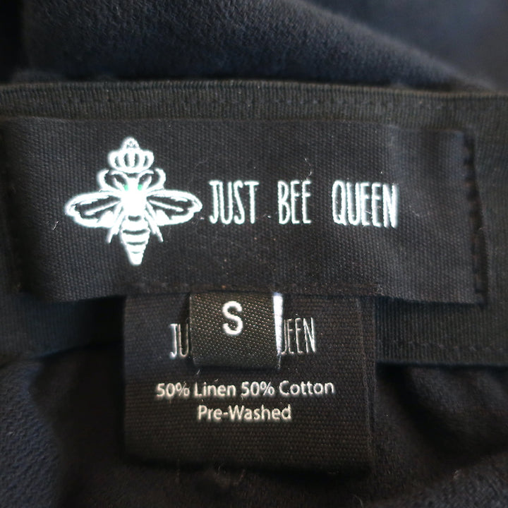 Just Bee Queen Tulum Asymmetrical Fringed Skirt Black Linen-Cotton Size Small