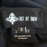 Just Bee Queen Tulum Asymmetrical Fringed Skirt Black Linen-Cotton Size Small