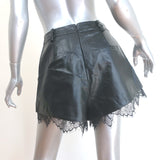 Self-Portrait Lace-Trimmed Pleated Faux Leather Shorts Black Size US 6 NEW