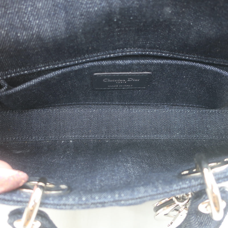 Christian Dior Lady D-Joy Eyelet-Embellished Dark Denim Small Crossbody Bag NEW