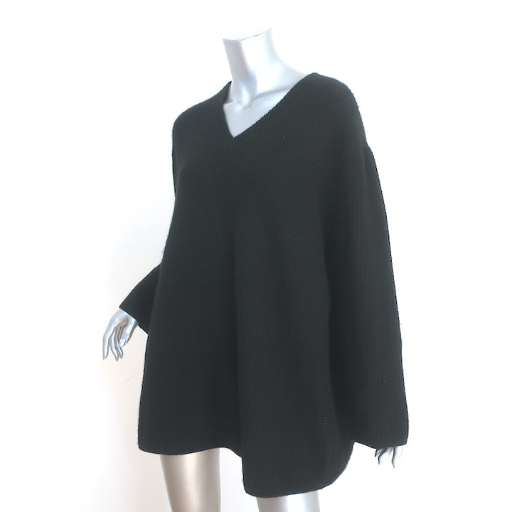 The Row Cashmere Waffle Knit Sweater Black Size Large V-Neck Pullover
