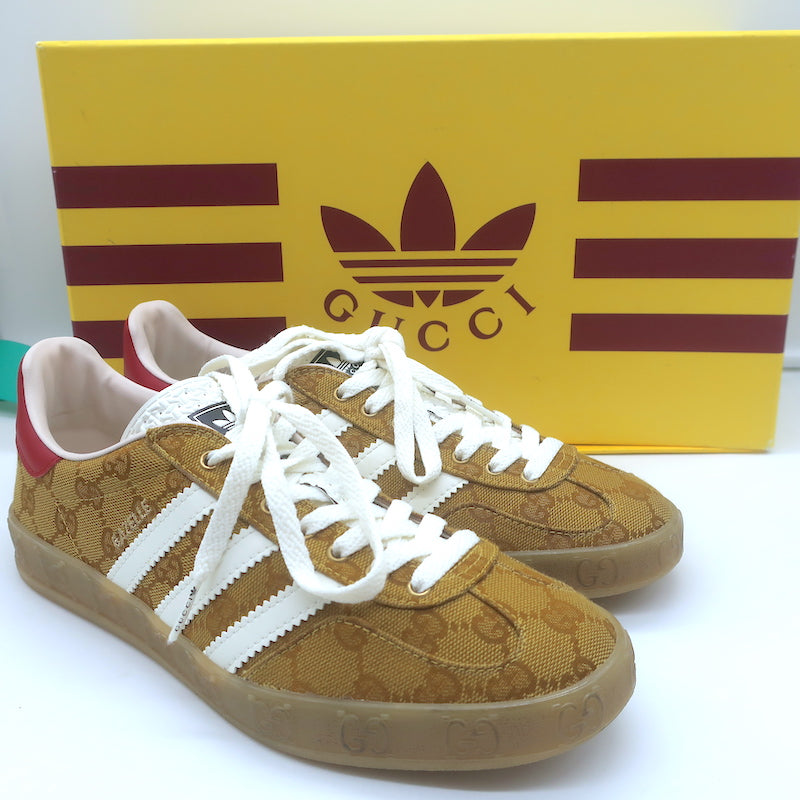Adidas x Gucci Gazelle GG Monogram Low Top Sneakers Brown Size 7 HQ885 Celebrity Owned Adidas x Gucci Gazelle GG Monogram Low Top Sneakers Brown Size 7 HQ885 Celebrity Owned