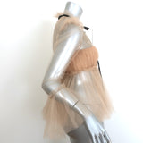 Khaite Dominika Pleated Tulle Bow-Neck Top Nude Size 4 Long Sleeve Blouse