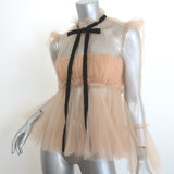 Khaite Dominika Pleated Tulle Bow-Neck Top Nude Size 4 Long Sleeve Blouse