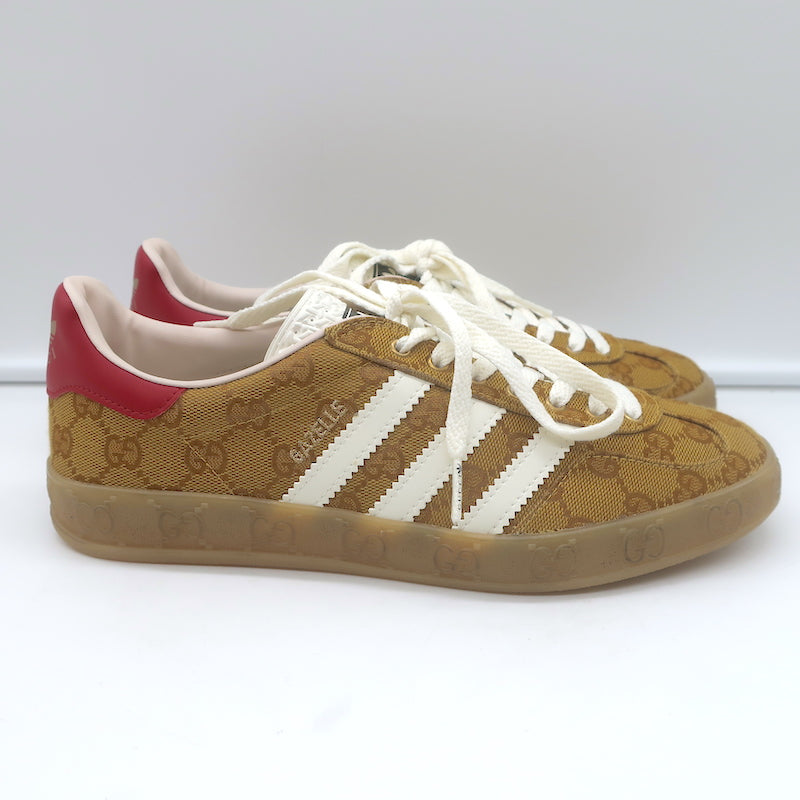 Adidas x Gucci Gazelle GG Monogram Low Top Sneakers Brown Size 7 HQ8850 NEW