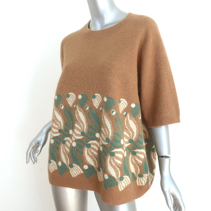 Dries Van Noten Intarsia Short Sleeve Sweater Brown Wool-Alpaca Size Medium