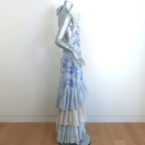 LoveShackFancy Sicilia Ruffled Maxi Dress Blue/White Floral Print Size 4 NEW