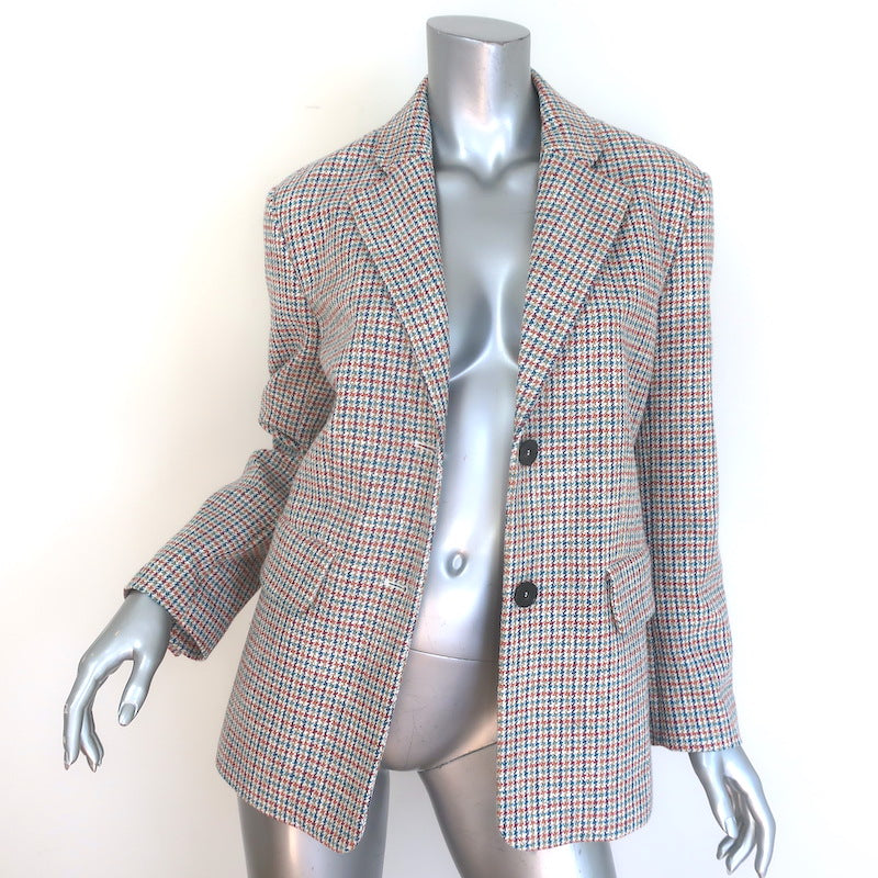 Maje Houndstooth Blazer Cream/Multicolor Cotton-Blend Size 36 Two-Button Jacket