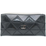 Chanel 2003 CC Chain Strap Flat Bag Black Triangle Quilted Patent & Leather