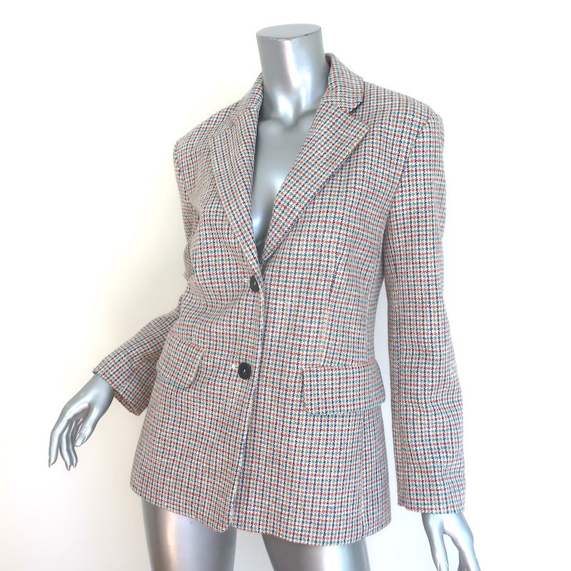 Maje Houndstooth Blazer Cream/Multicolor Cotton-Blend Size 36 Two-Button Jacket