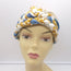 Vintage Hermes Braided Silk Twill Turban Hat Cream/Blue/Gold Chain Print