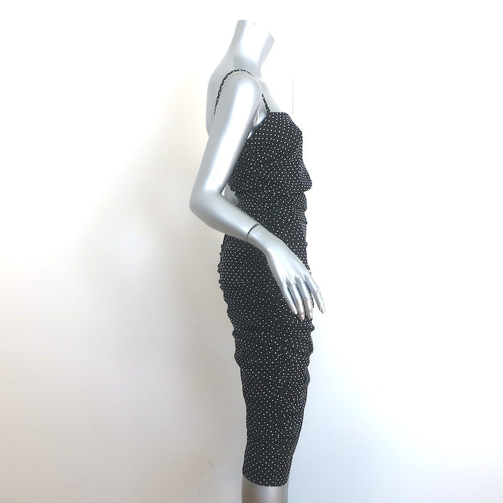 Dolce &amp; Gabbana Polka Dot Ruched Midi Dress Black/White Charmeuse Size 42 NEW