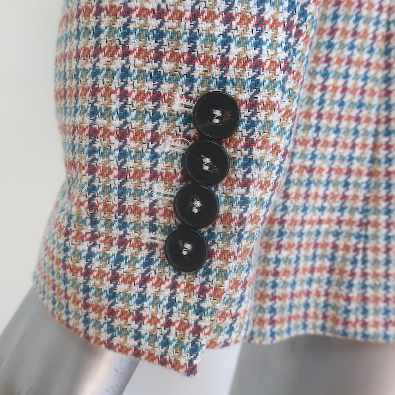 Maje Houndstooth Blazer Cream/Multicolor Cotton-Blend Size 36 Two-Button Jacket