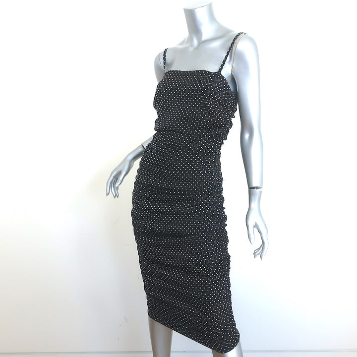Dolce &amp; Gabbana Polka Dot Ruched Midi Dress Black/White Charmeuse Size 42 NEW