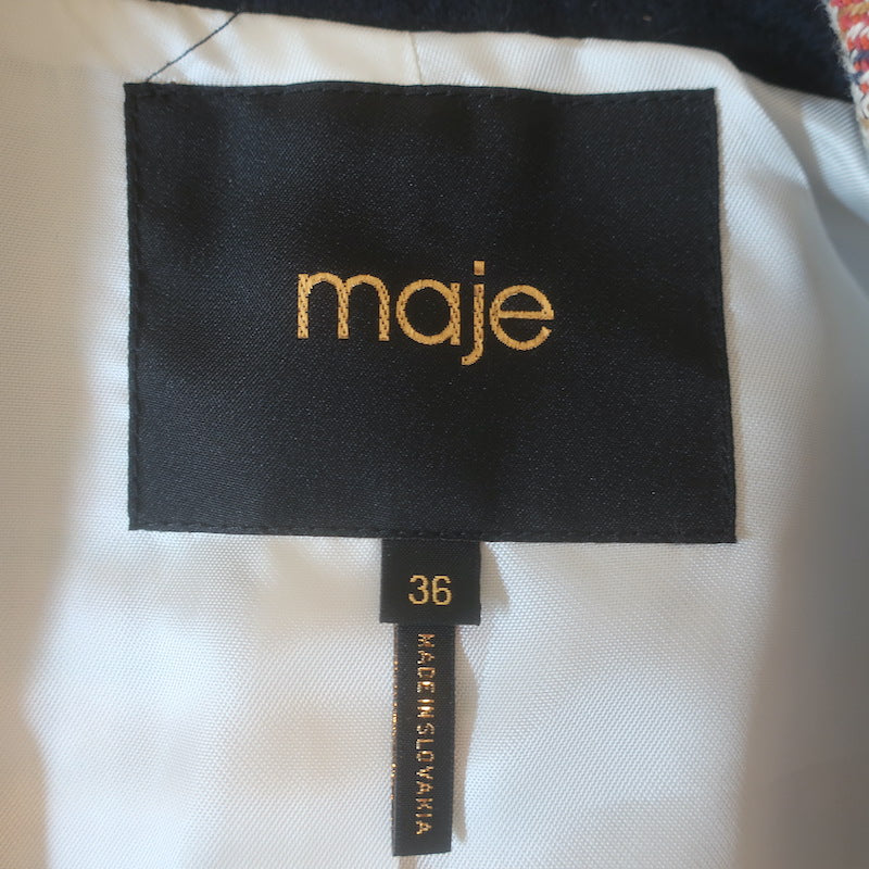 Maje Houndstooth Blazer Cream/Multicolor Cotton-Blend Size 36 Two-Button Jacket