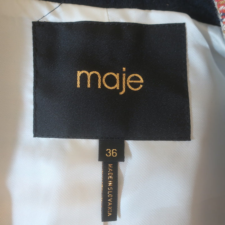Maje Houndstooth Blazer Cream/Multicolor Cotton-Blend Size 36 Two-Button Jacket