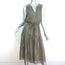 Joie Tiered Midi Dress Klea Olive/Gold Metallic-Striped Silk Size Extra Small