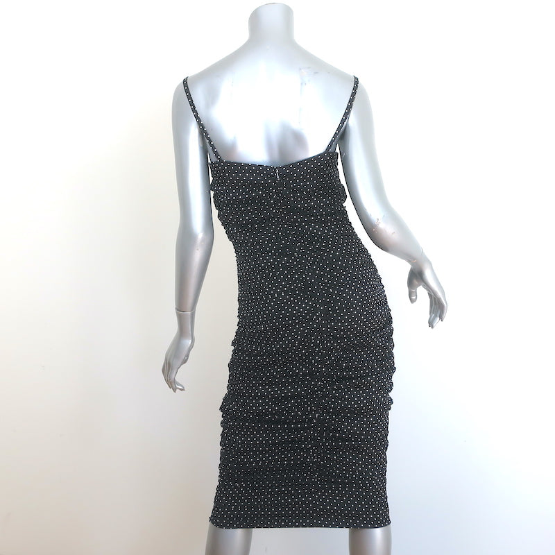 Dolce &amp; Gabbana Polka Dot Ruched Midi Dress Black/White Charmeuse Size 42 NEW