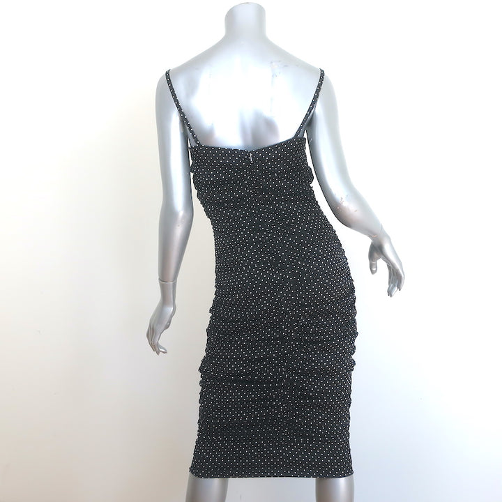 Dolce &amp; Gabbana Polka Dot Ruched Midi Dress Black/White Charmeuse Size 42 NEW