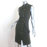 Givenchy Belted Snap-Front Sleeveless Dress Olive Cotton Twill Size 38