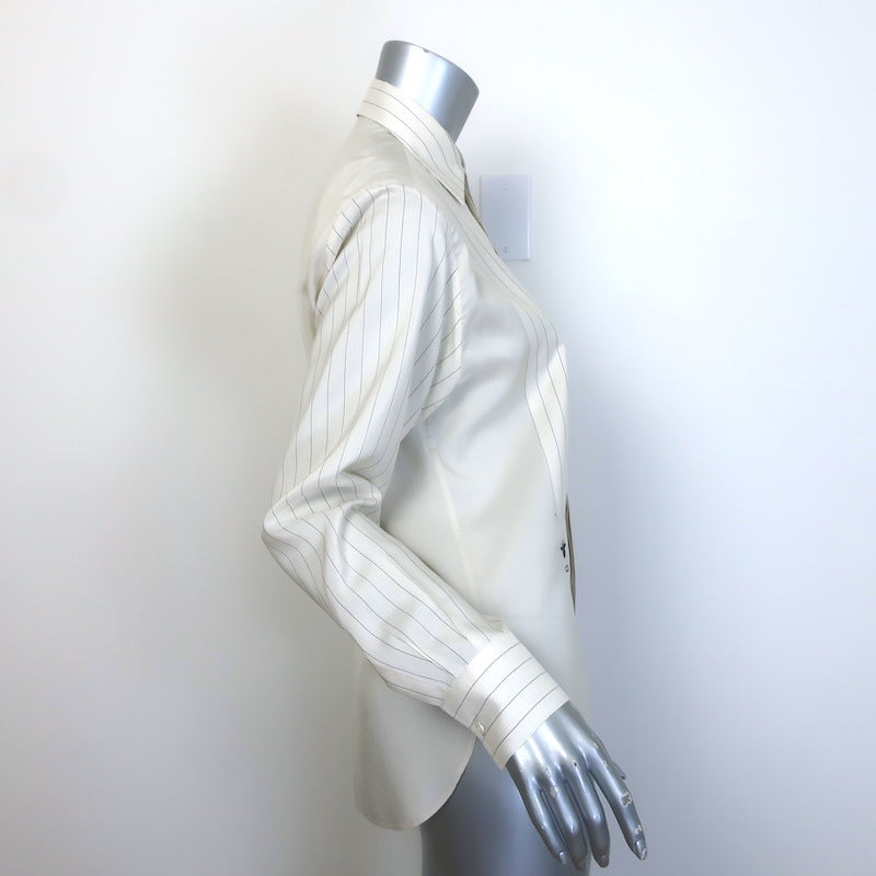 Christian Dior Striped-Bib Button Down Blouse Ivory Silk Size US 4