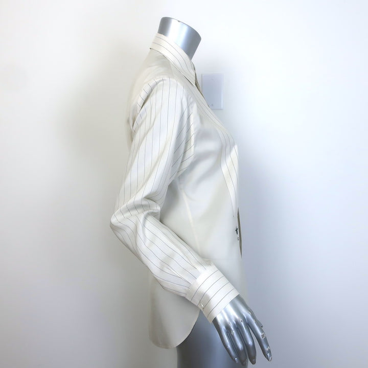 Christian Dior Striped-Bib Button Down Blouse Ivory Silk Size US 4