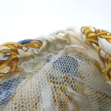 Vintage Hermes Braided Silk Twill Turban Hat Cream/Blue/Gold Chain Print