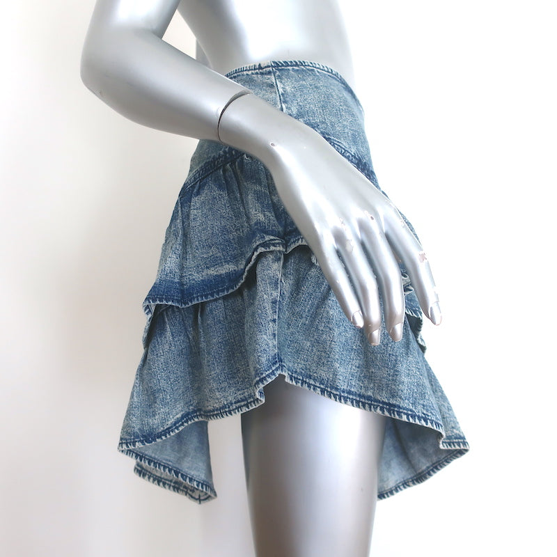 MOTHER The Ruffle Mini Skirt Threading the Needle Acid Wash Denim Size 30