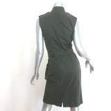 Givenchy Belted Snap-Front Sleeveless Dress Olive Cotton Twill Size 38