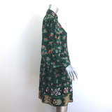 La DoubleJ Shorty Long Sleeve Mini Dress Green Floral Print Silk Size Small