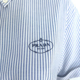 Prada Logo-Embroidered Striped Shirt & Pleated Skirt Set Blue/White Size 44