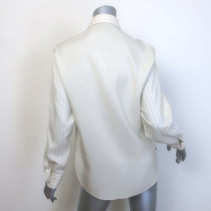 Christian Dior Striped-Bib Button Down Blouse Ivory Silk Size US 4