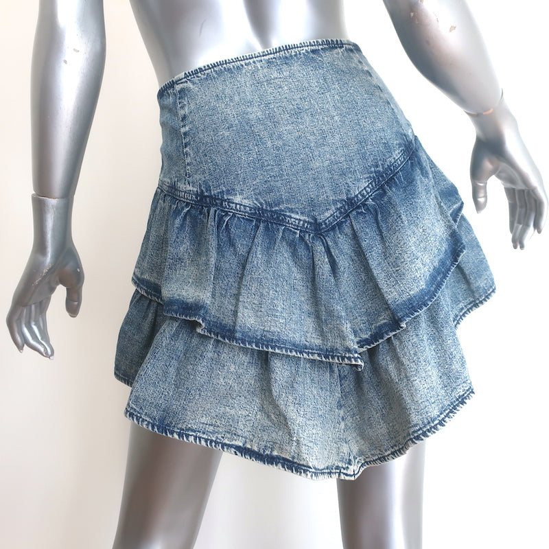 MOTHER The Ruffle Mini Skirt Threading the Needle Acid Wash Denim Size 30
