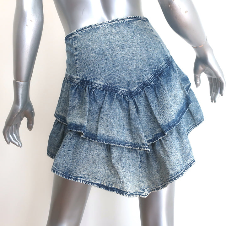 MOTHER The Ruffle Mini Skirt Threading the Needle Acid Wash Denim Size 30